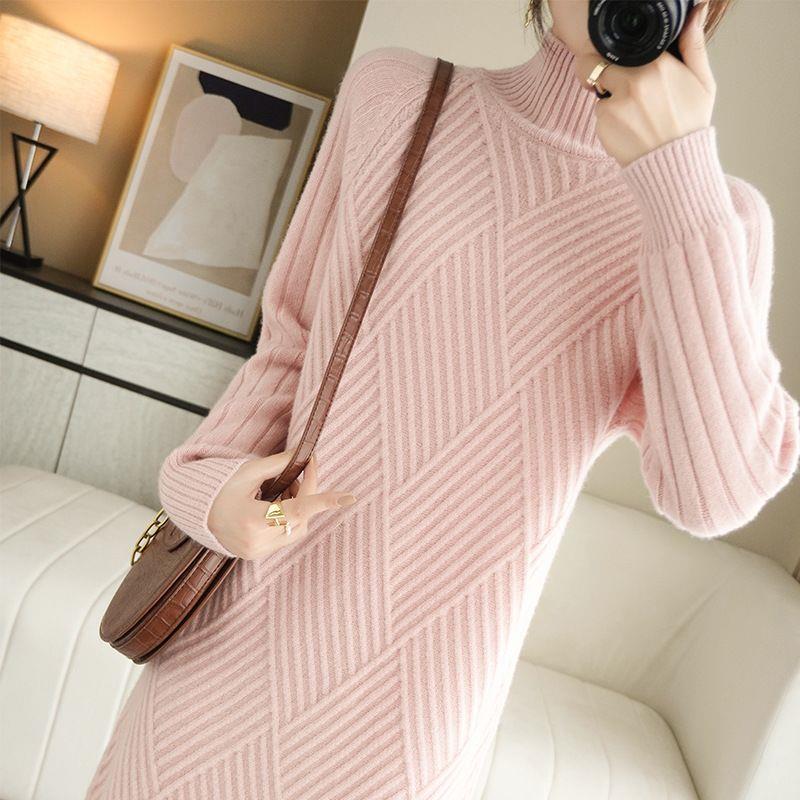 Women's Mid-Length High-Neck Wool Knit Sweater Dress for Autumn/Winter 2025 - Thickened Inner Layer