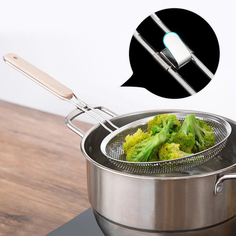 Stainless Steel Handhold Frying Skimmer Wooden Handle Oil Drainer Anti-slip Soup Foam Filter Multifunctional Kitchen Accessories