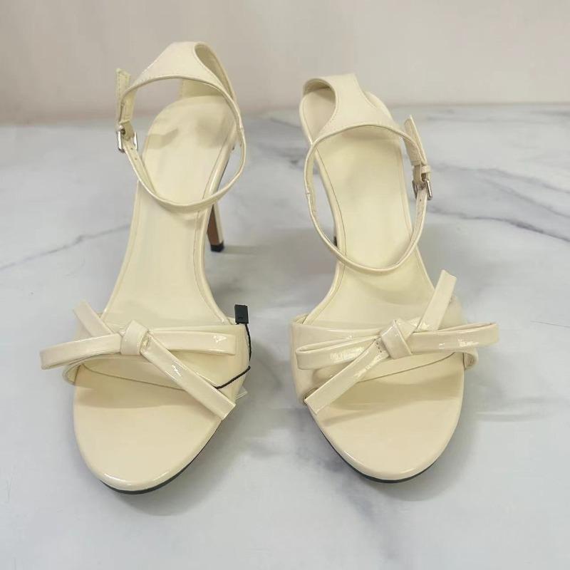 Fashion Luxury Gold Ankle Straps High Heeled Sandals for Woman Chic Bow Leather Summer Open Toe Brand Female Prom Evening Party Shoes