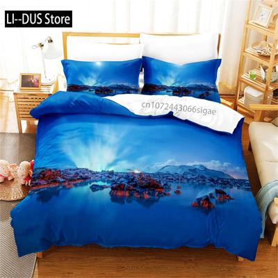 Natural Scenery Duvet Cover Snow Mountain Rural Sunset Bedding Set Comforter Cover Set Bedding Set Women Children Bedroom Decor