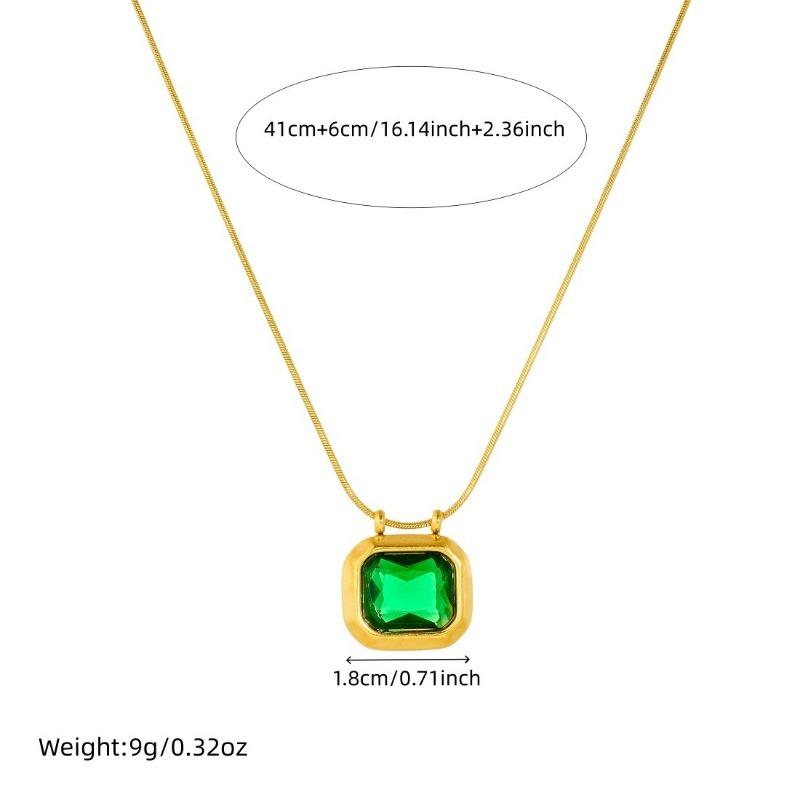 Collana con Ciondolo Quadrato in Acciaio Inossidabile Placcato Oro con Pietra Verde Taglio Smeraldo per Donne Gioielli