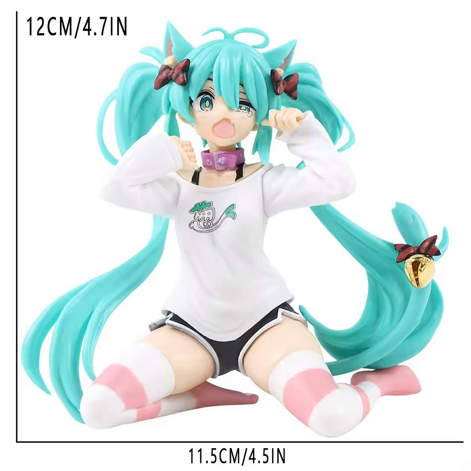 Hatsune Miku Desktop Cute Action Figure 11cm Neko T-Shirt Ver. Anime Figurine Kawaii Girl Model Toy Gift