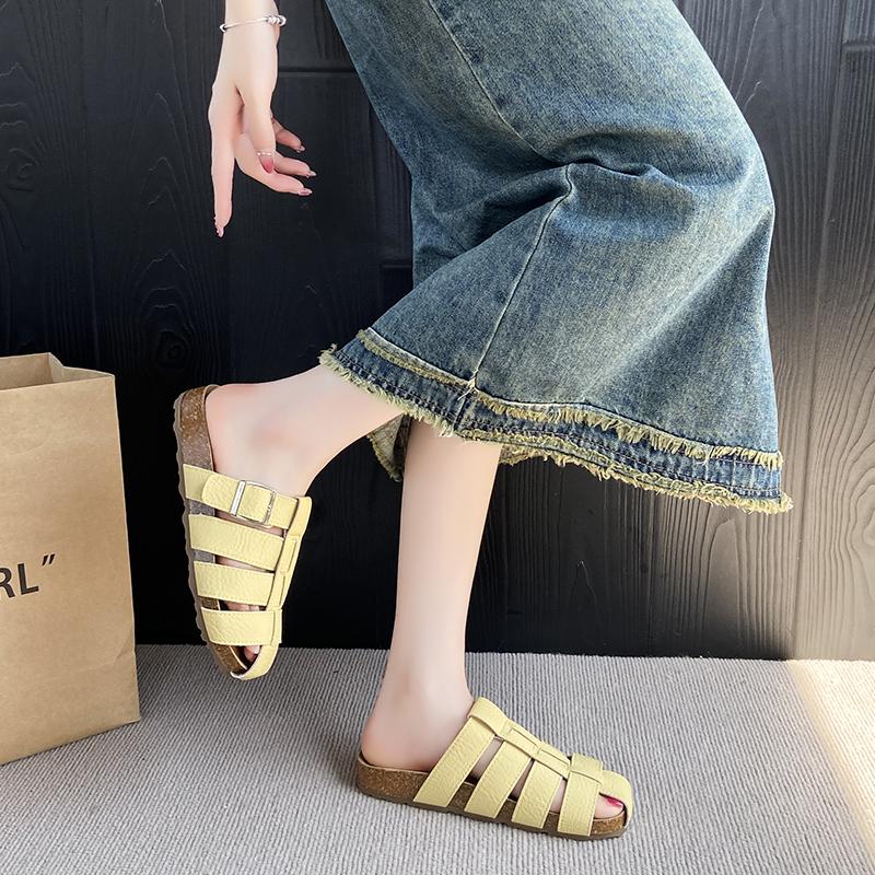 Office Slippers Women Wear Slip-on Summer New Baotou Black Silver Women Semi-drag Casual Sandals Women's Shoes Zapatos Mujer