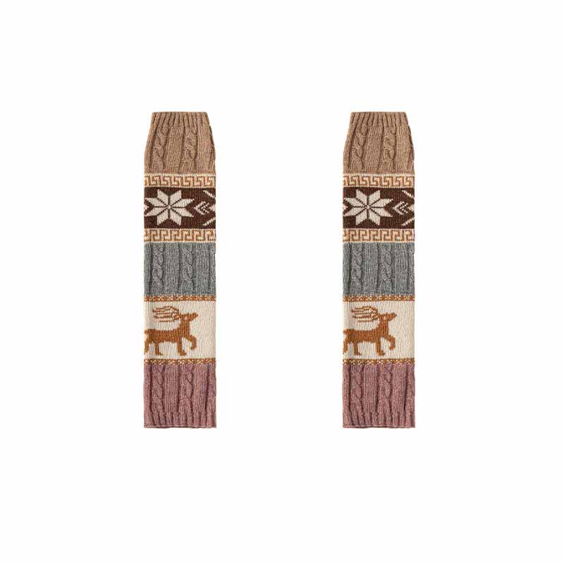Wool Leg Warmer Socks Twisted Pattern Autumn Winter Deer Snowflake Slouchy Calf Knitted Warm Knee Protector Over-the-knee Socks