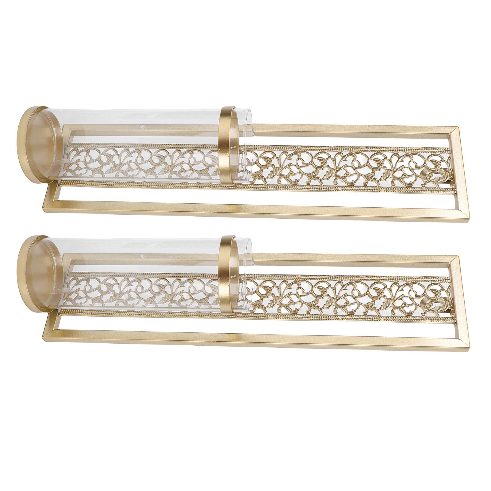 

2pcs Wall Candle Holder Vintage Hollowed Candle Holder Metal Wall Art with Glass Cover for Home Decoration