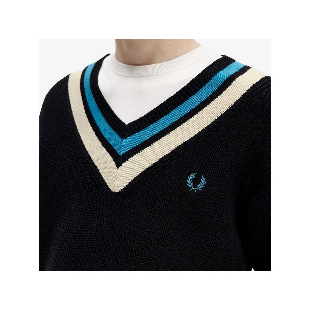 Fred Perry [hq Genuine] Fred Perry [sharp] Strappy Trim V Neck Knit  102  Afpm2336523 102 qzgAfpm2336523 102