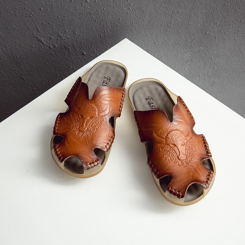 Pantofole da uomo in pelle Sandali da spiaggia antiscivolo Scarpe estive comode Pantofole da uomo Classici Infradito da uomo