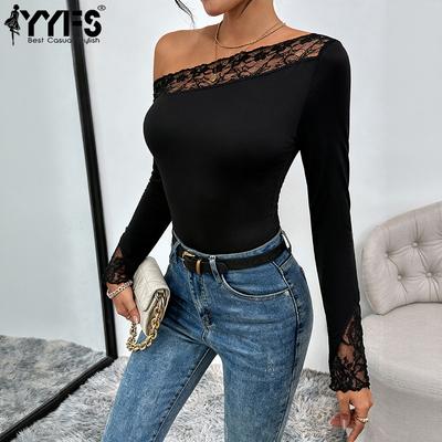 Women's Fashion Casual Solid Color Print Spring Autumn Long Sleeve Oblique Collar Bodysuits
