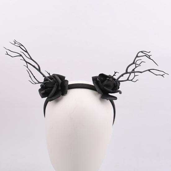 Halloween Flower Headband for Women Gothic Rose Skull Skeleton Hand Headpiece Floral Cosplay Dress-up Accessory for Halloween Parties Events