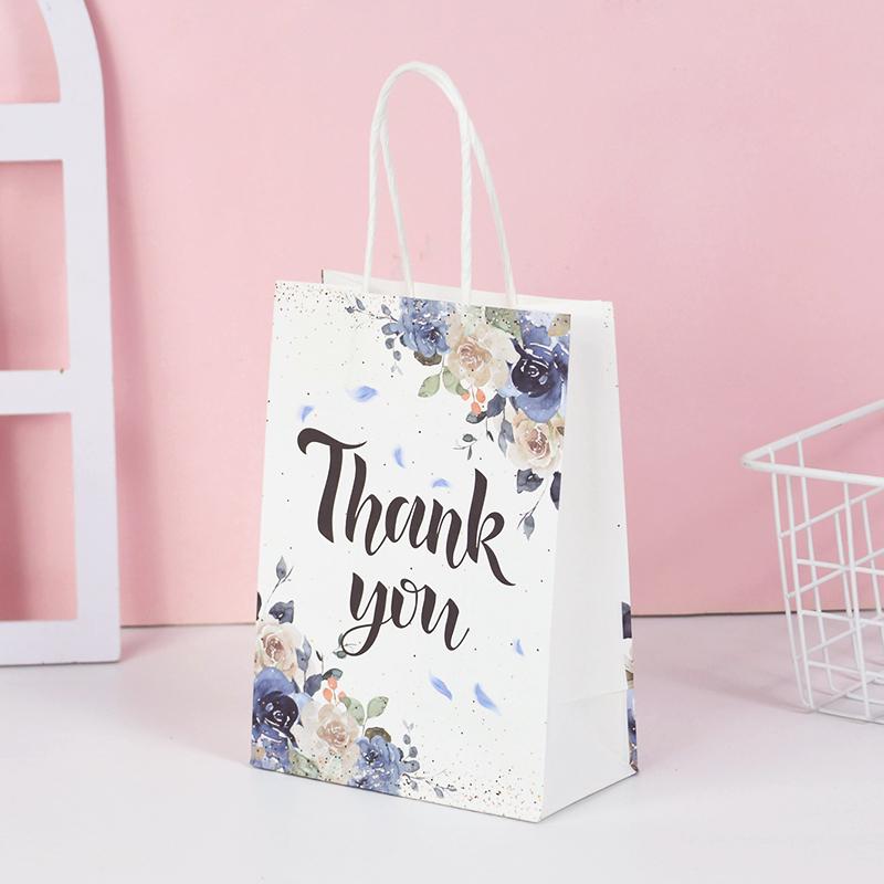 

5 шт. Цветочный дизайн, подарочные пакеты из крафт-бумаги «спасибо» для свадьбы, дня рождения, вечеринки, подарка, декора, рождественских подарков на детский душ 21x15x8cm