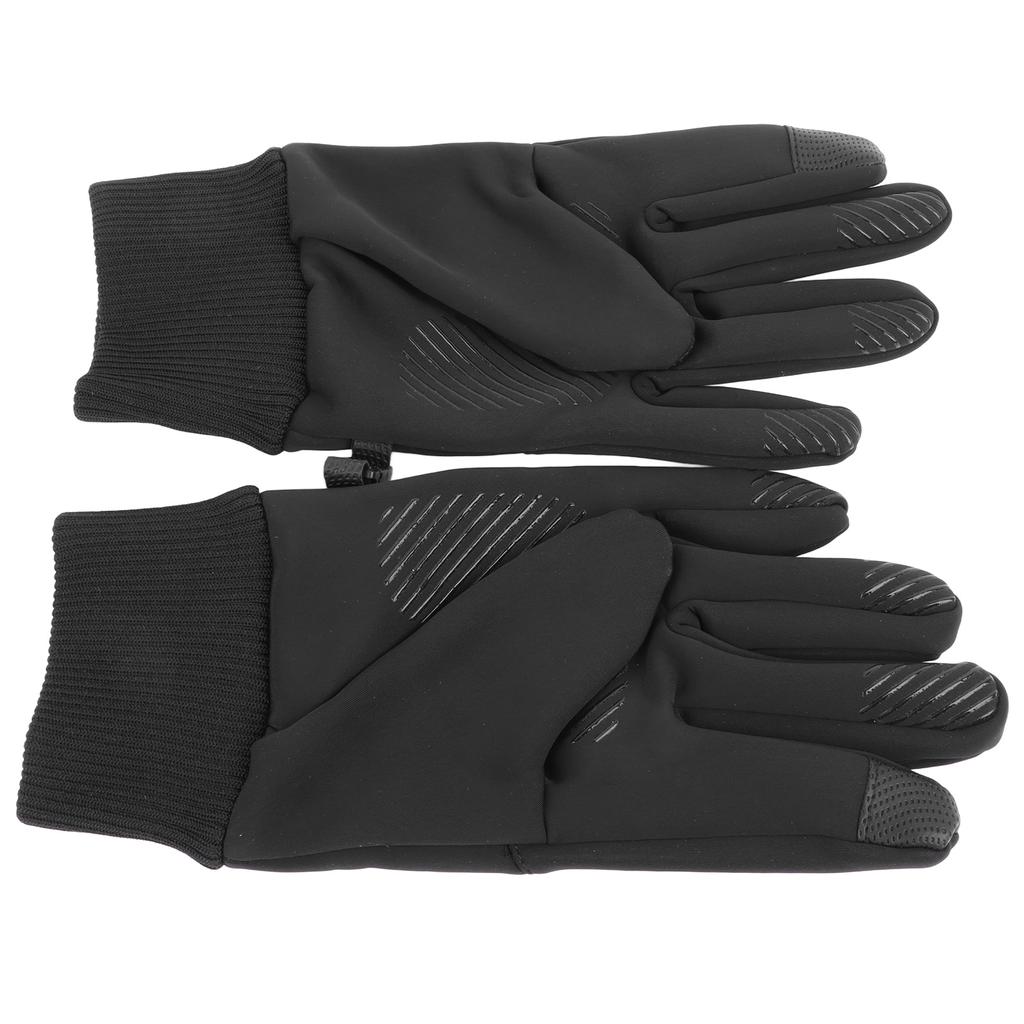 1 Pair Black Unisex Cycling Gloves Waterproof Skiing Non Slip Wind Proof Fleece Lined Gloves for