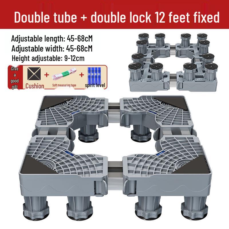 "Adjustable Gray Washing Machine Stand with Pulley Brake & Stainless Steel Pipe"