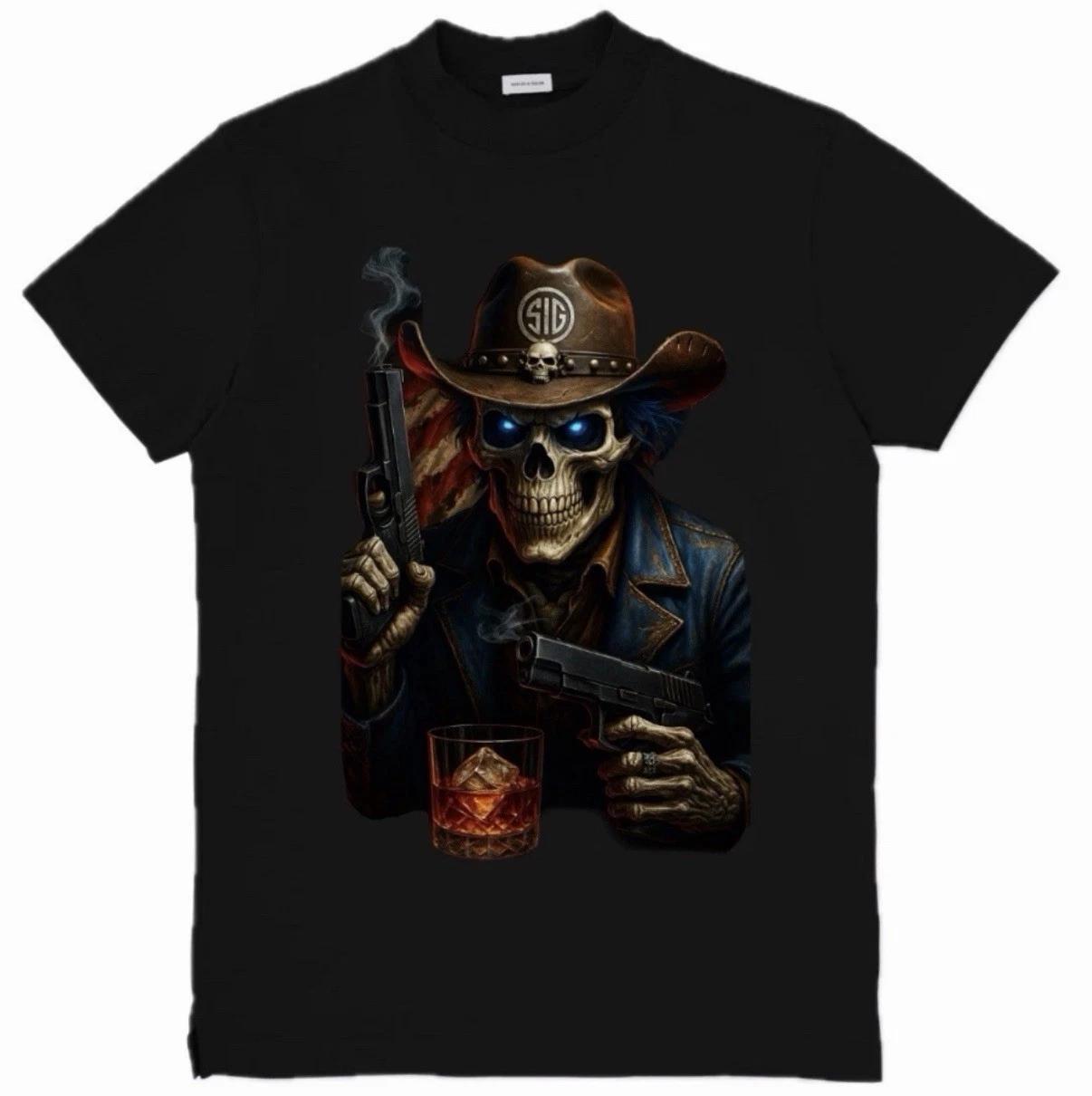 Skull Cowboy Graphic Custom T-Shirt Top Tee Size S-3XL 2XL