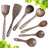 Wooden Kitchen Cooking Utensil Set,Wooden Soup Ladle,Walnut Wooden Spoons Spatula for Cooking 7pcs