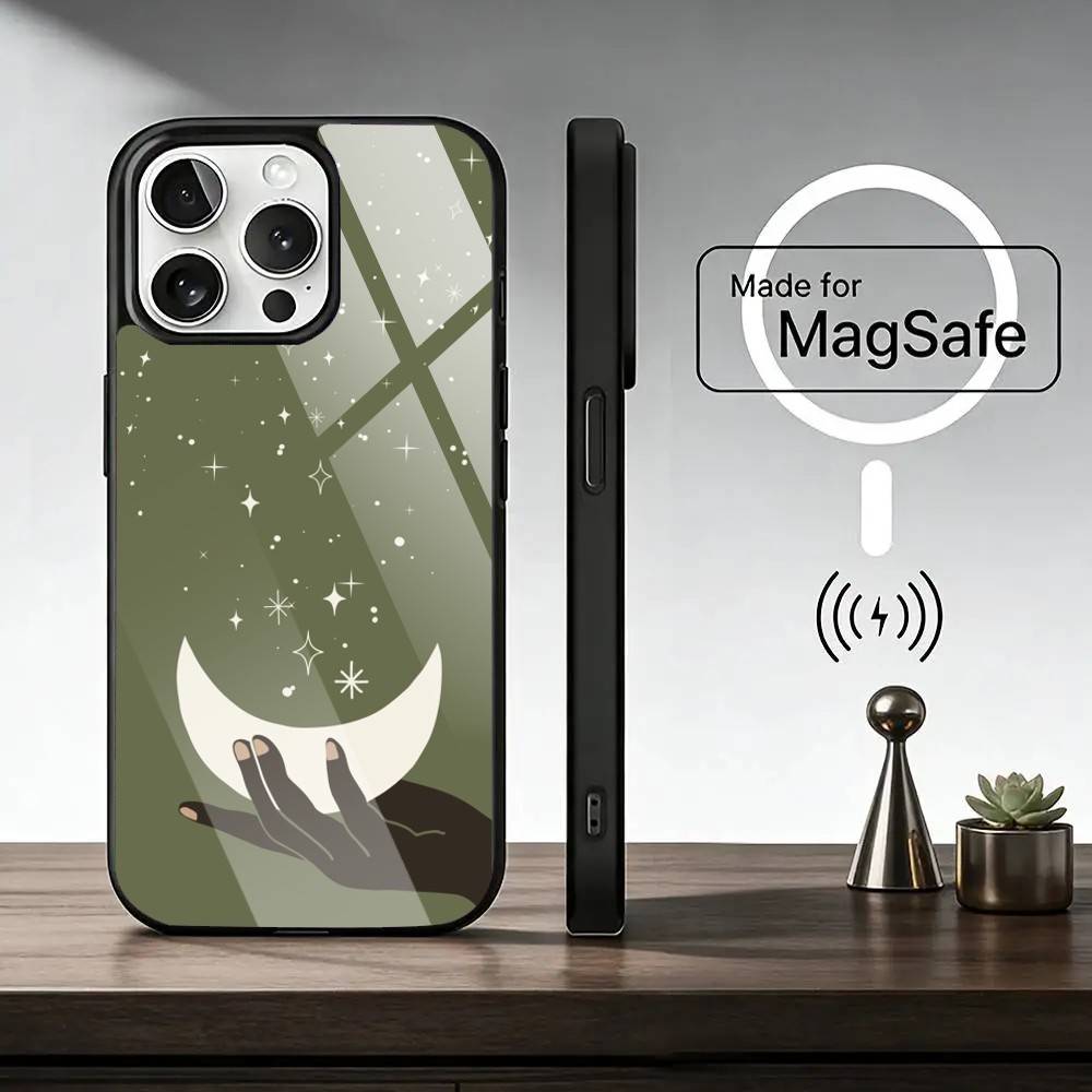 Flower Plant M-Moon Pattern Phone Case For iPhone17,16,15,14,13,12,11 Plus,Pro Magnetic For Magsafe Wireless Charging
