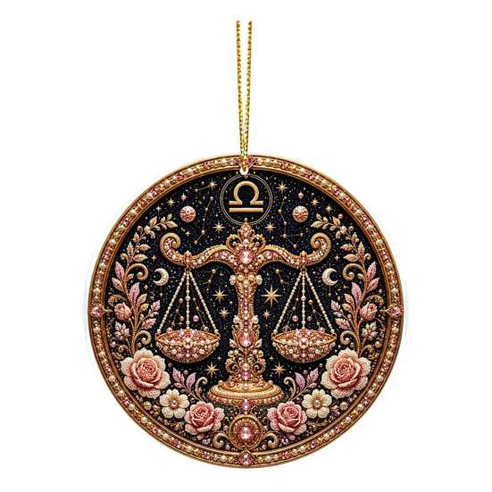 Zodiac Sign Decor 2D Flat Pearl Painting Ornament, Double Sided Theme Hanging Gem Home Ornament Art Craft, Rhinestone Beads Pattern Acrylic