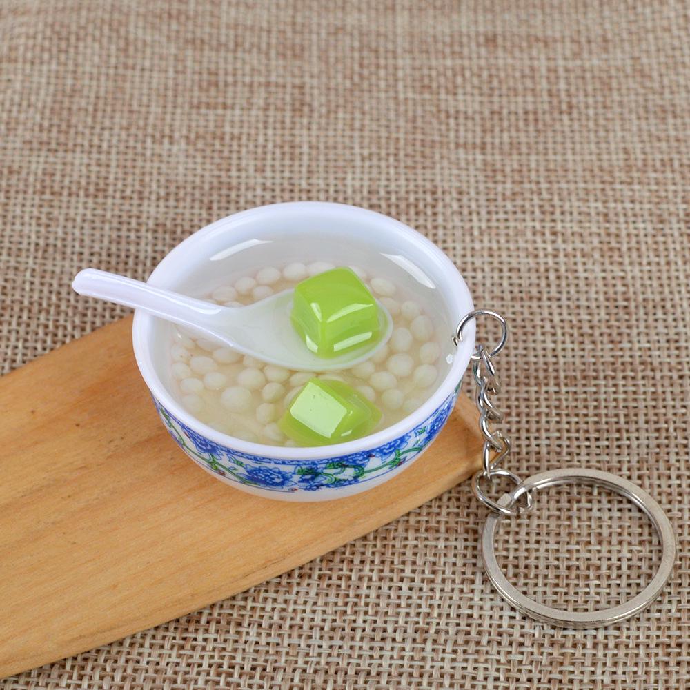 Chinese Style Realistic Noodle Keychain, 4cm Blue and White Porcelain Bowl, Food Play Prop.