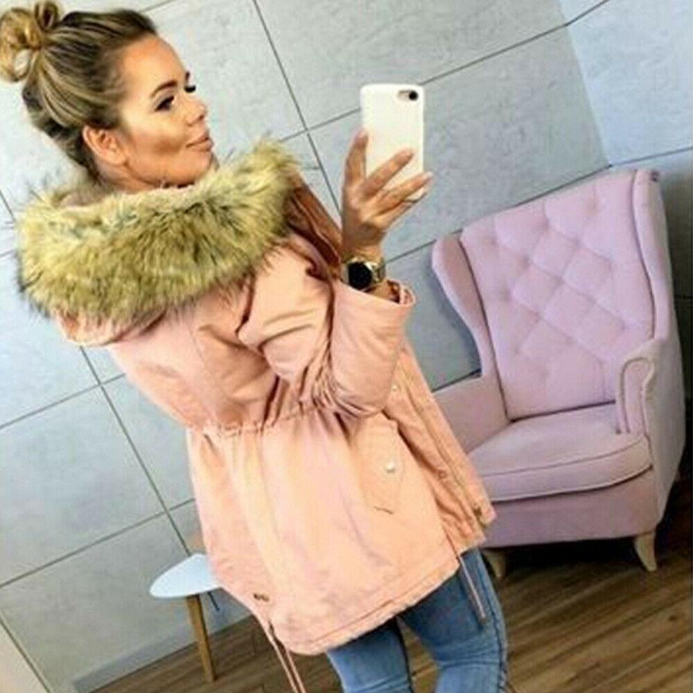 Womens Fur Winter Lined Parka Hooded Jacket Warm Thick Overcoats Outwear Coats