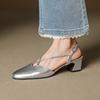 cm thick heel leather retro cross with bag head sandals women's summer temperament empty silver high heel Mary Jane single shoes