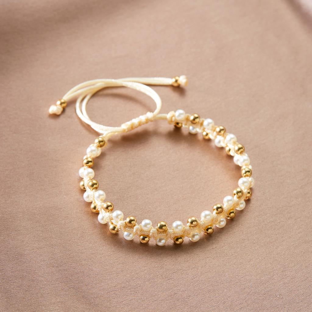 Artificial Pearl Beaded Bracelet With Geometric Oval Design For Womens Fashion Accessory