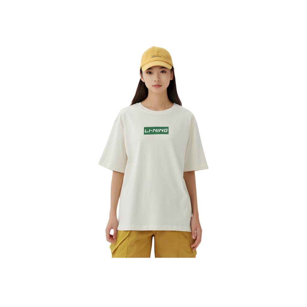 Li-Ning Sports Fashion Series Box Logo Print Short Sleeve T-Shirt Unisex Tops Milk-White AHSQ326-7