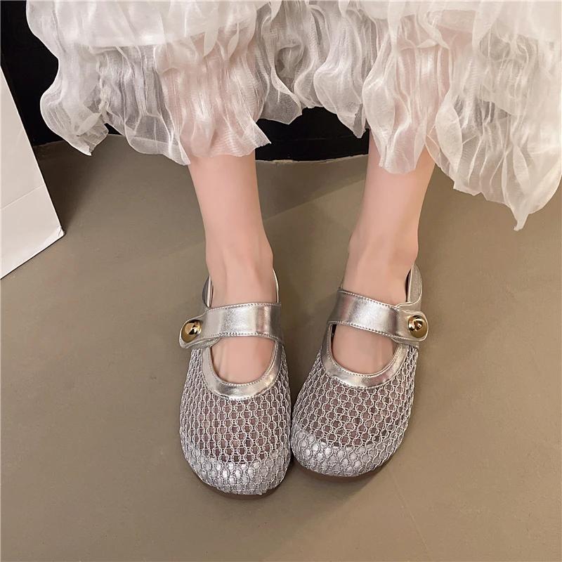 Fashion Flat Versatile Mesh Women Outside Breathable Wrapped Head Soft Sole Two-Wear Slippers Hollow Summer New Sandals