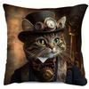 2D Flach - Vintage Steampunk Katze Kissenbezug Viktorianischer Gentleman Katze Dekorative Kissenhülle Für Zuhause Sofa Schlafzimmer