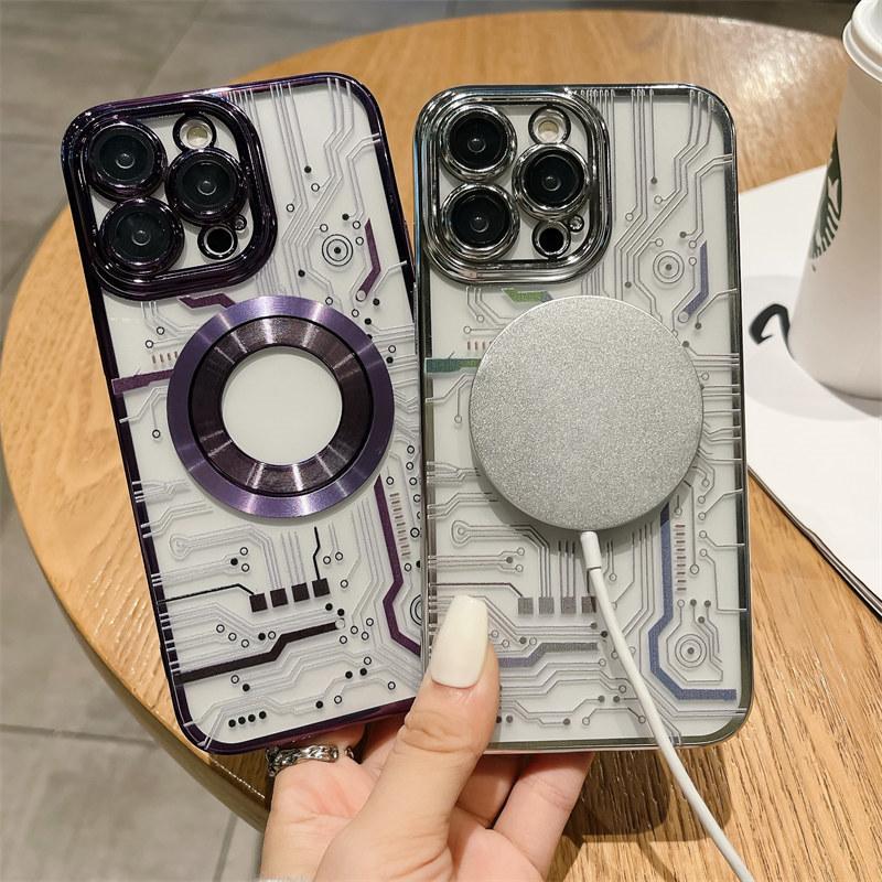 Luxus mit Linsenschutz Galvanisierter magnetischer kabelloser Ladehülle für iPhone 14 13 12 11 Pro Max Fallschutzhülle