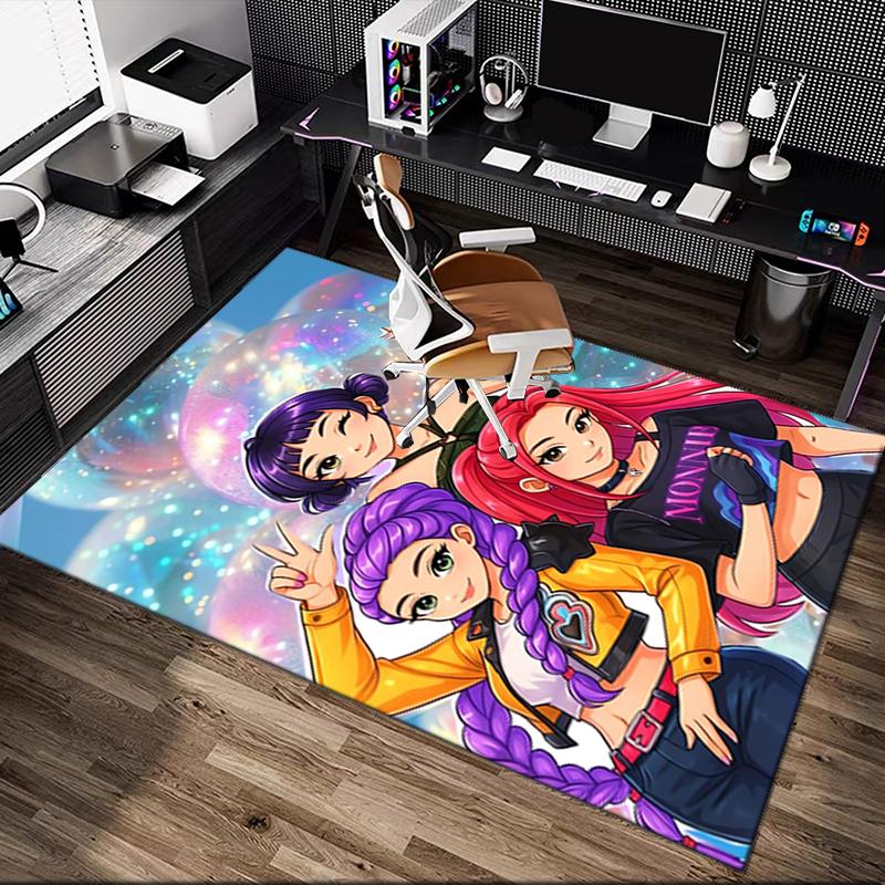 Kpop Demon Hunters Carpet, Non-slip Office Chair Rug, Digital Print Home Area Rug, Unique Festival Decorations
