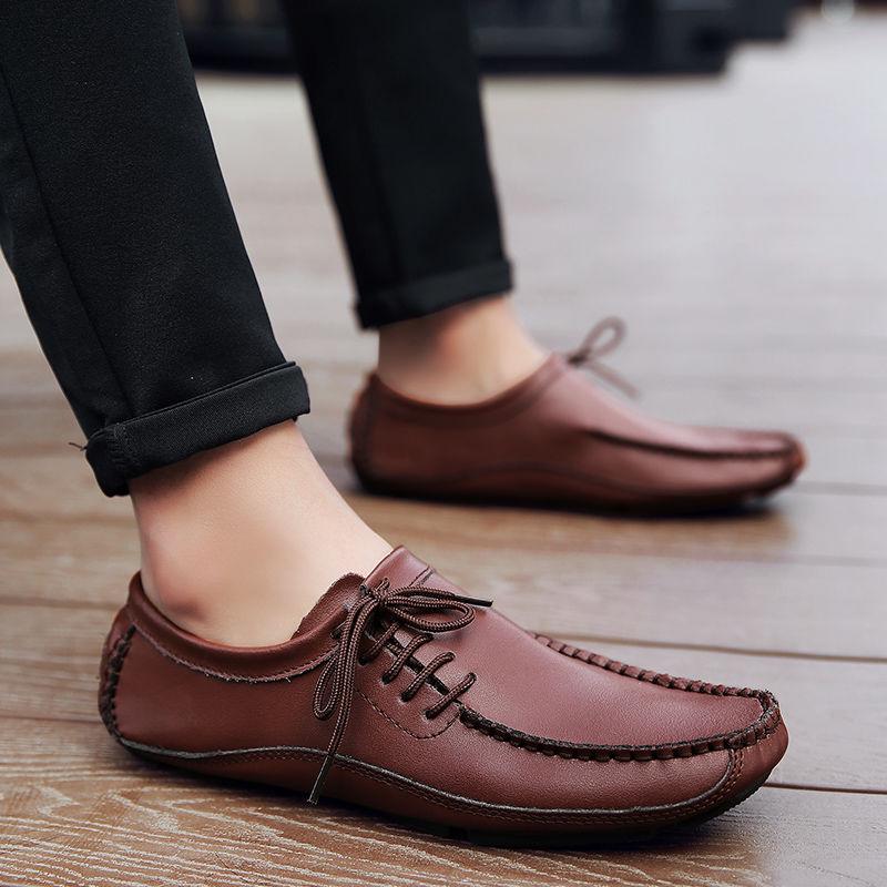 Men's Genuine Leather Driving Loafers - Wide Fit, Autumn/Winter Casual Korean Style