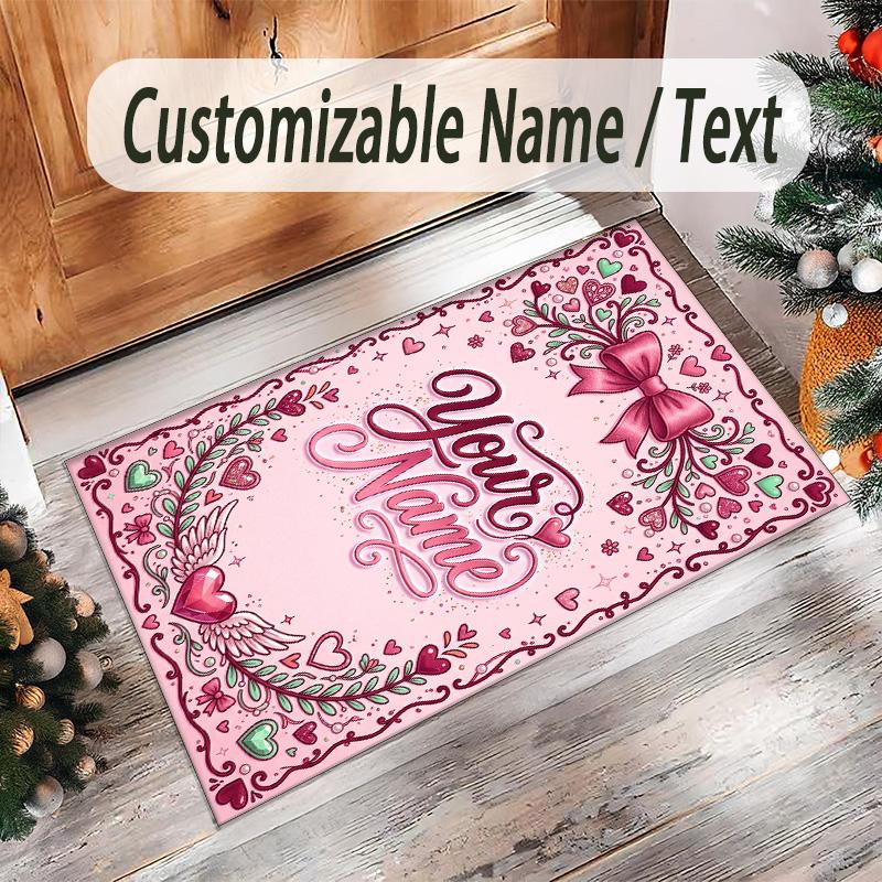 Valentine Love Theme Crystal Velvet Rug Personalized Custom Name Text Soft Floor Mat Home Decor