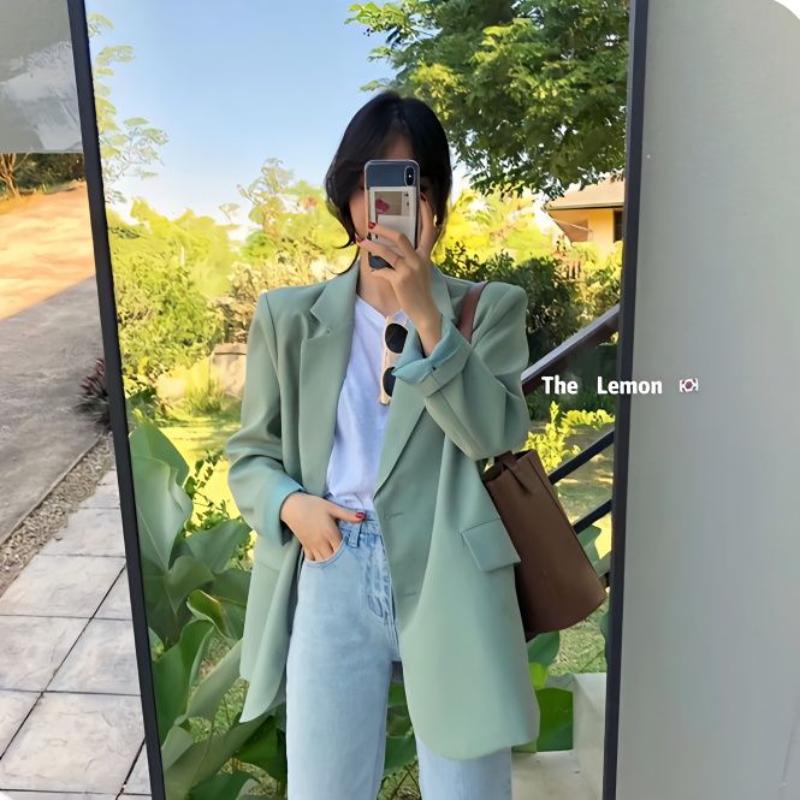 

Осень Новые Женские Блейзеры С Отделкой, С Пуговицами, Модные Однотонные, Универсальные Повседневные, С Длинным Рукавом S зелёный