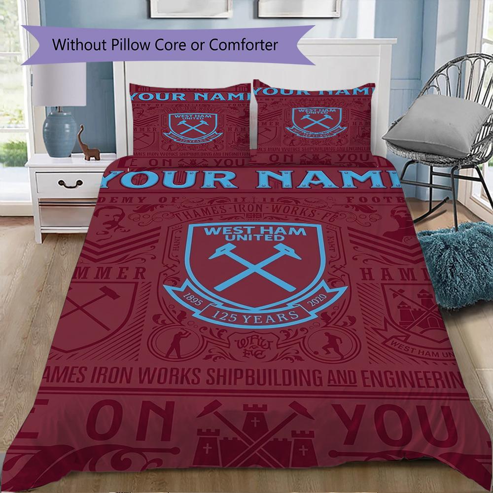 Biancheria da letto West Ham United FC con nome personalizzato, Set piumone Copripiumone Federa Regalo di Compleanno per la Casa(1 * copripiumino + 2 * federa, senza nucleo)_xia