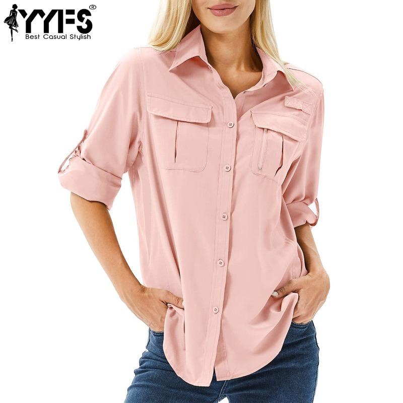 YYFS Women's Fashion Casual Spring Autumn Solid Color Print Long Sleeve POLO Neck Blouses & Shirts