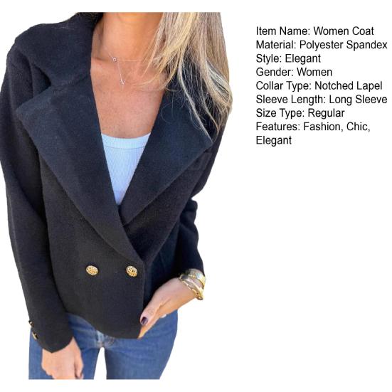 Women's Cropped Trench Coat Notched Lapel Double Breasted Pea Coat Office Work Blazer Jacket Fall Winter Outwear