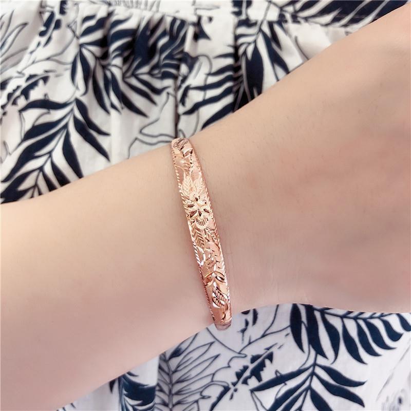 Rose-Plated 585 Purple Gold Car Flower Dragon And Phoenix Push-Pull Color Gold Women'S High-End Light Luxury Bracelet