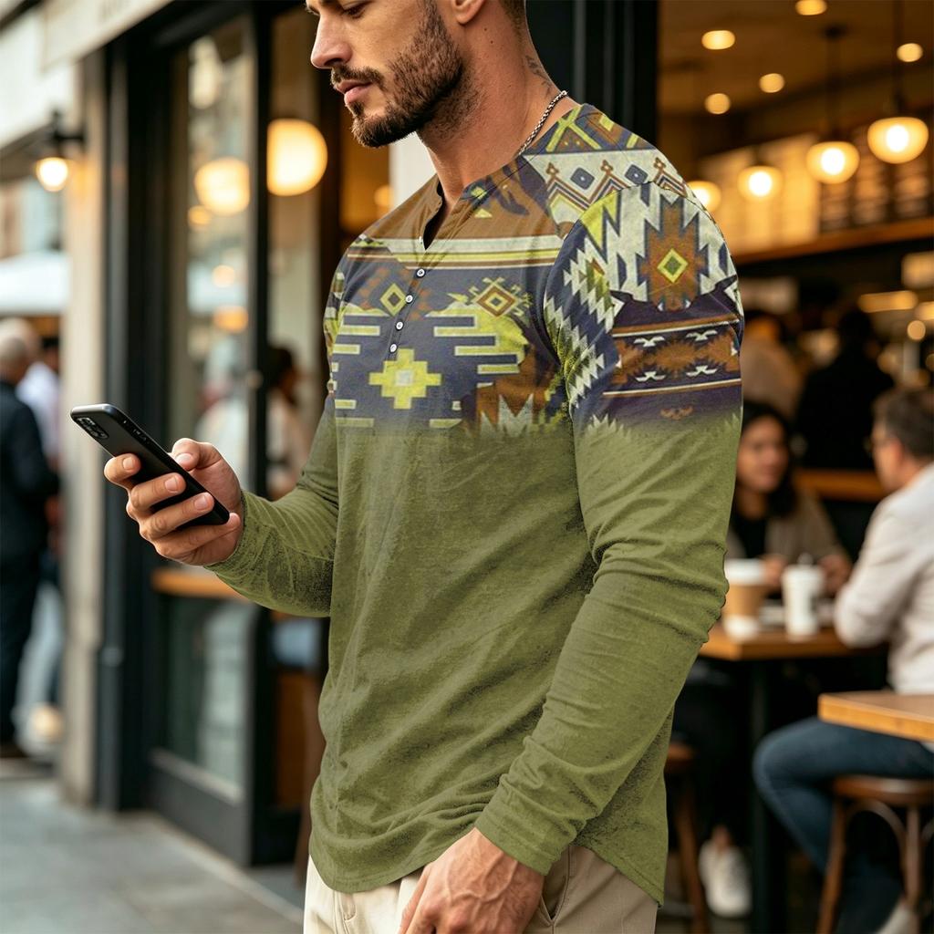 Men's Casual Vintage Boho Long Sleeve Shirt for Everyday Wear