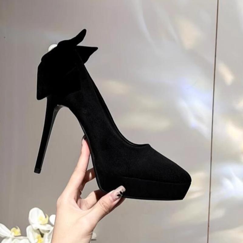 Sommer 2025 Ny Kjole Perlesløyfe Spiss Tå Vanntett Plattform Temperament Vakre Høye Hæler Dames Stiletthæler Brudesko.