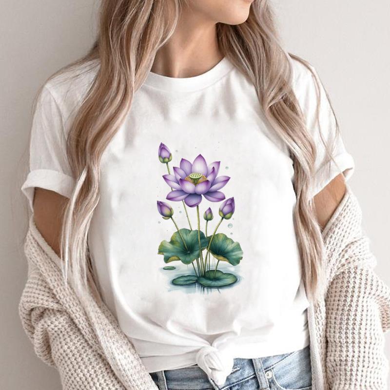 (Asian Size) feather style lovely Print Short Sleeve T-shirts Fashion Female Casual Women's Top T Clothing O-neck Graphic Tee