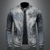 Military Denim Jacket Men Spring Autumn Motorcycle Slim Fit Cowboy Jackets Mens Vintage Wash Oblique Zipper Jean Coats Size 4XL
