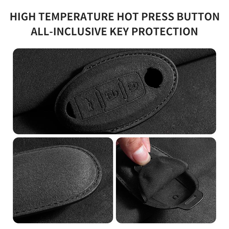 Suede Car Remote Key Case Cover Shell For Nissan Altima Maxima Rogue Armada Pathfinder Versa 3/4 Buttons Leather Car Key Bag