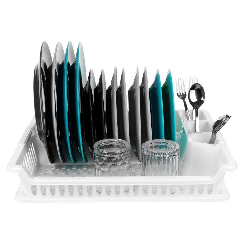White Dish Drying Rack with Drip Tray 46x37cm