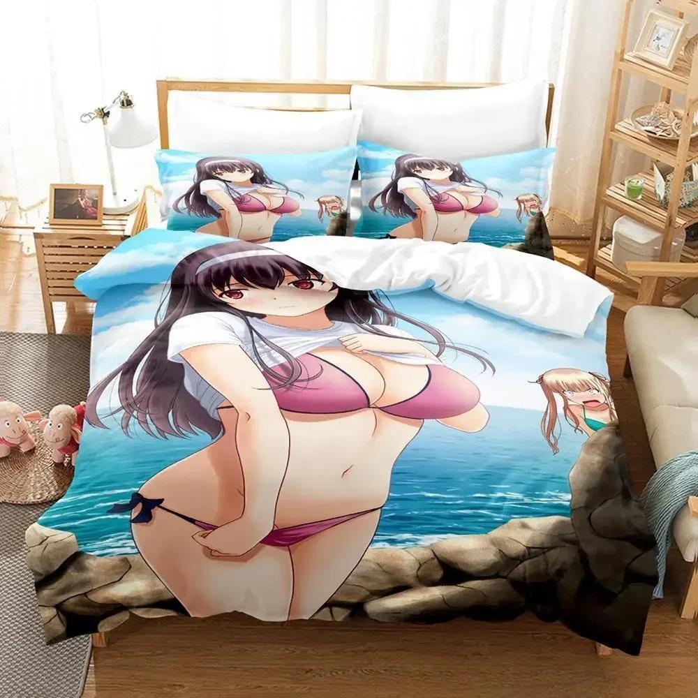 Utaha Kasumigaoka Bedding Set Cartoon Anime Three-piece Set Adult Kid Bedroom Duvet Cover Sets 3D Kawaii Girls Sexy Home Textile