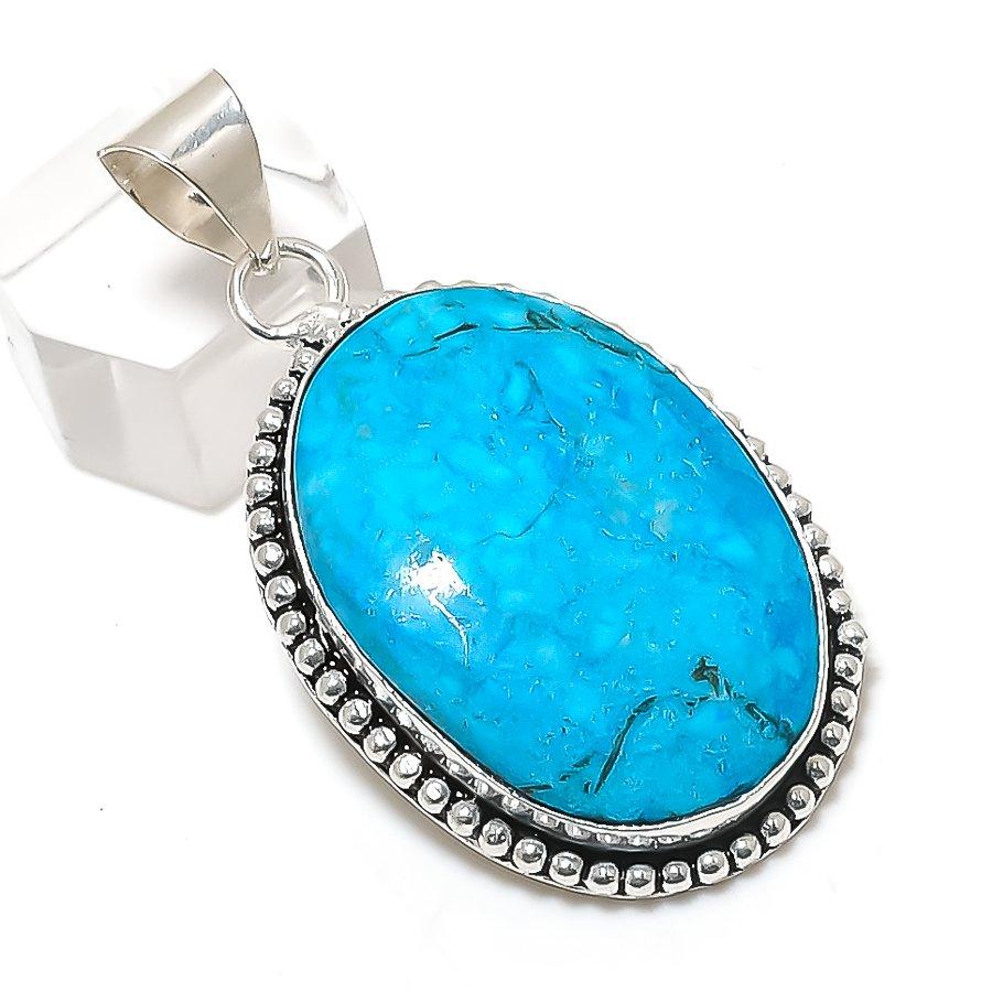 Tibetan Turquoise Gemstone 925 Sterling Silver Jewelry Pendant 2.13" I4i01