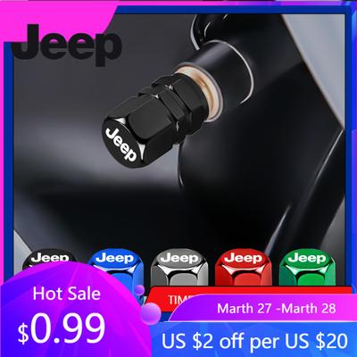 For Jeep 4Pcs Alloy Car Tire Valve Cover Auto Wheel Valves Stem Cap For Jeep Grand Cherokee Wrangler JK Gladiator Compass Ren