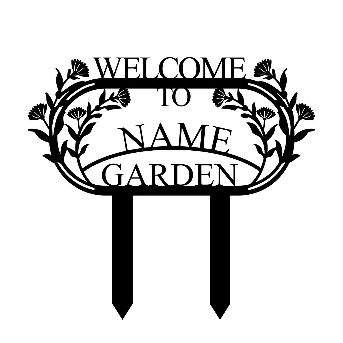 

Metal Garden Sign with Stakes, Outdoor Yard Art Decoration, Rustic Welcome Sign for Lawn Flower Bed