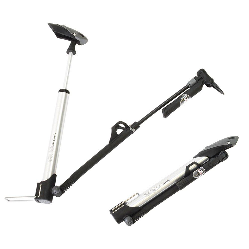 

GIYO Portable Micro Floor Pump Silver Gauge Compatible with French and American Valves [GM-71] IN-LINE