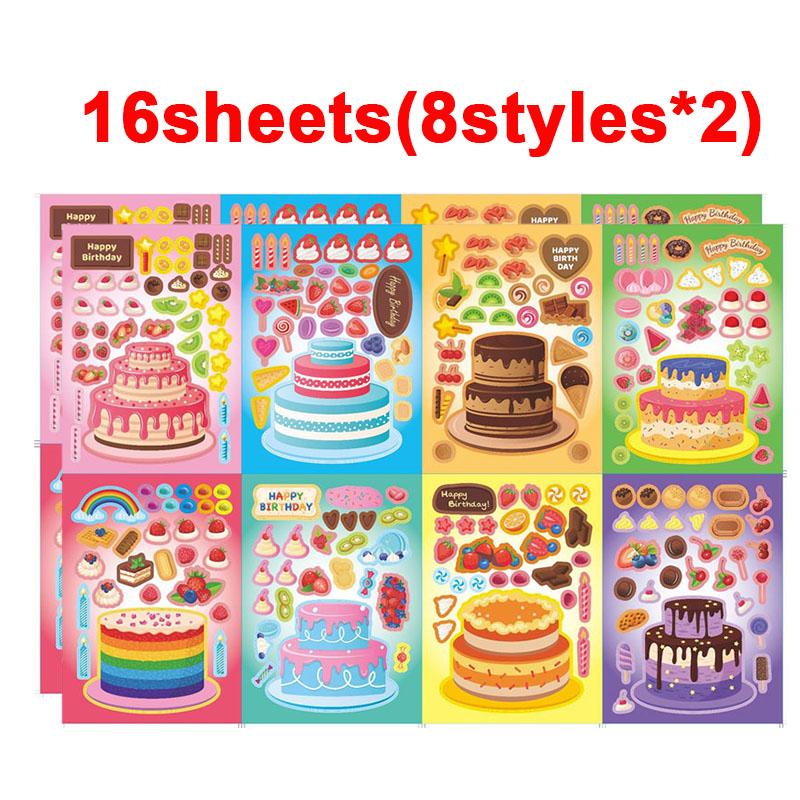Make-a-Cake Sticker Sheets DIY Make Your Own Birthday Cake Puzzle Stickers for Kids Boys Girls Party Favor Games Toys Gifts