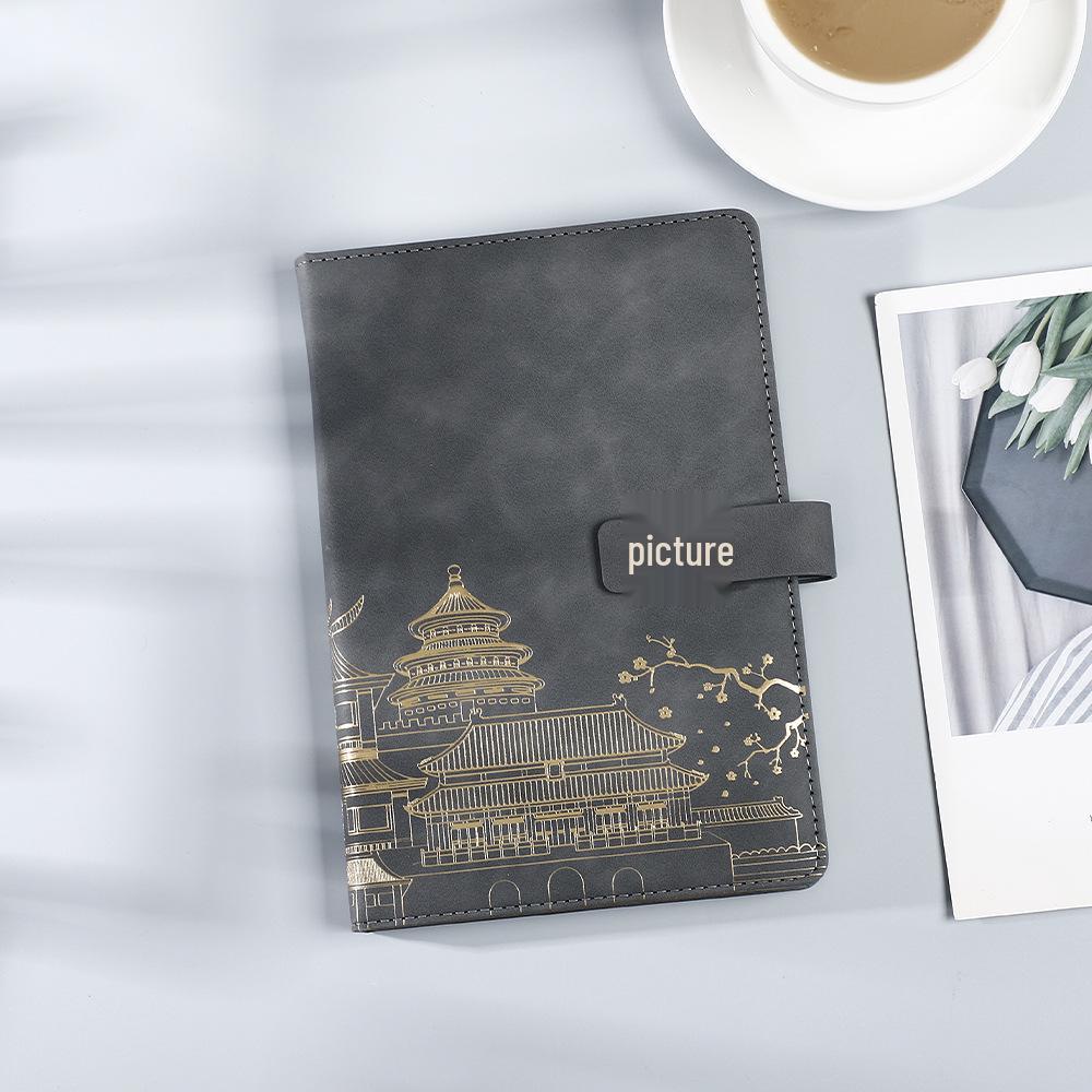 Guochao Anteckningsbok Presentuppsättning: Kinesisk stil mötesprotokollbok inspirerad av Palatsmuseet med logotyp