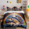 Rainbow Dolphin Three-Piece Set Decor Multiple Sizes Kid'S And Adults' Bedroom Exquisite 3Pc Bedding Set, Gift